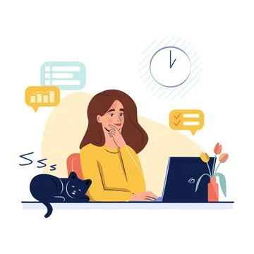 Work at home concept design. Freelance woman working on computer at house Illustrazione stock