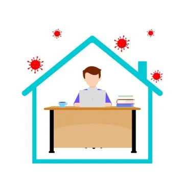 Work at home concept design. Freelancer man working on laptop at his house. Stock Illustration