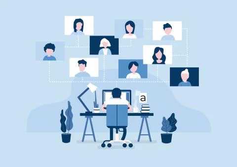Work from home concept. Online working with colleagues. Designers sitting on  Stock Illustration