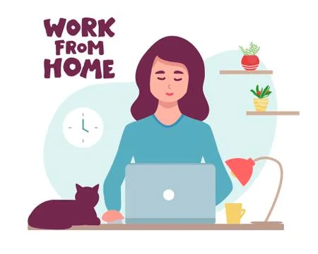 Work at home during an outbreak of the COVID-19 virus. People work at home to Stock Illustration