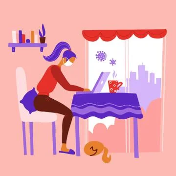 Work from home during outbreak of the COVID-19 virus. People work at home to  스톡 일러스트