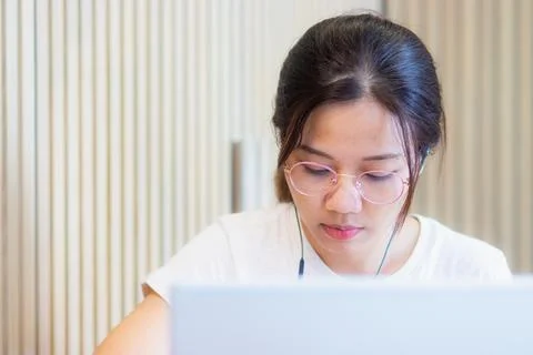 Work from home during the outbreak of the virus. Attractive young woman wor.. Stock Photos
