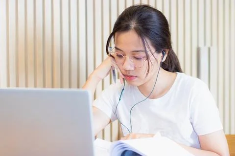 Work from home during the outbreak of the virus. Attractive young woman wor.. Stock Photos