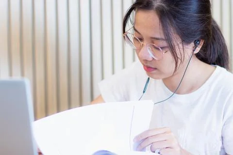 Work from home during the outbreak of the virus. Attractive young woman wor.. Stock Photos