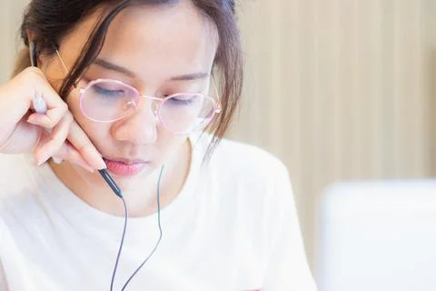 Work from home during the outbreak of the virus. Attractive young woman wor.. Stock Photos