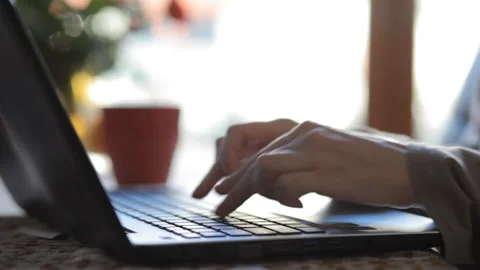 Work At Home. Female Freelancer Working On A Laptop At Home. Closeupp. Video stock 100303555