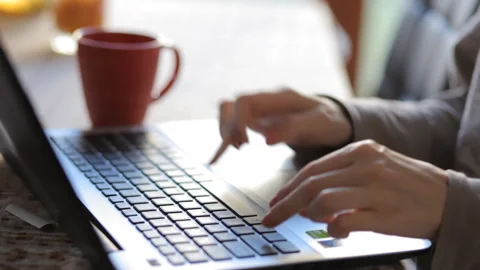 Work At Home. Female Freelancer Working On A Laptop At Home. Closeupp. Stock Footage 100303577