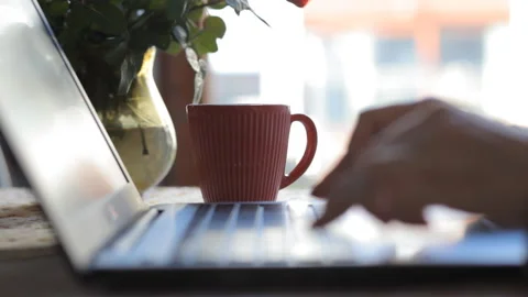 Work At Home. Female Freelancer Working On A Laptop At Home. Closeupp. Video stock 100303708