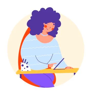 Work from home, Flat vector character illustration. Remote Distance work. Stock Illustration