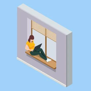 Work at home, Freelance isometric concept design. Chat messages notification on Stock Illustration