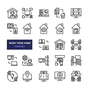 Work From Home Icon Set Stock Illustration