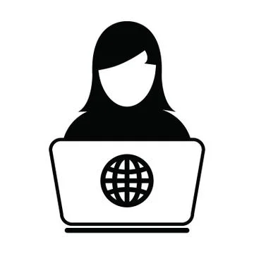 Work from home icon vector person with laptop computer female user person Illustrazione stock