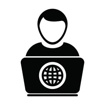 Work from home icon vector person with laptop computer male user person profile Illustrazione stock