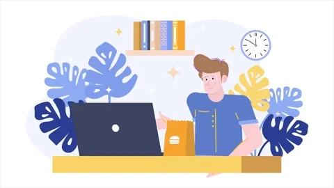Work from home illustration concept with a man character business animated video 스톡 동영상 281825653