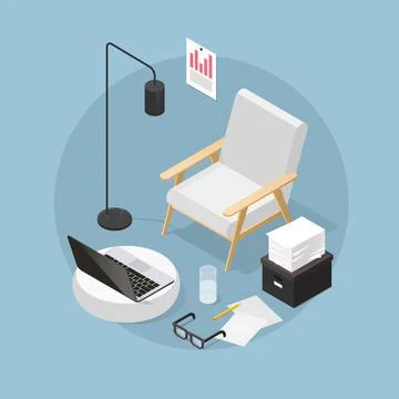 Work From Home Isometric Illustration Stock Illustration