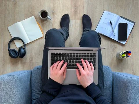 Work From Home Laptop Stock Photos