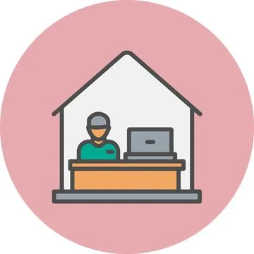 Work From Home Line Filled Circle Icon Stock Illustration
