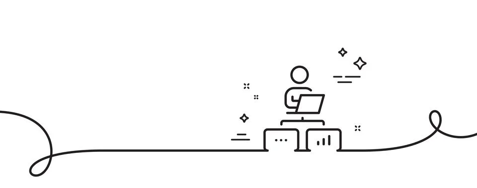 Work at home line icon. Outsource job sign. Continuous line with curl. Vector イラスト素材