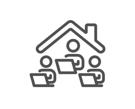 Work at home line icon. Teamwork sign. Vector Stock Illustration
