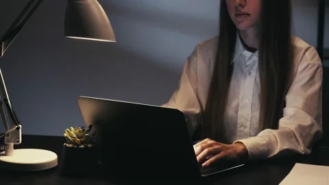 Work from home lockdown woman typing laptop Stock Footage 157504922