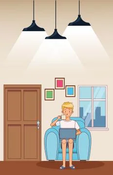 Work at home man character Illustrazione stock
