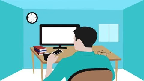 Work at home with man computer phone book Illustrazione stock