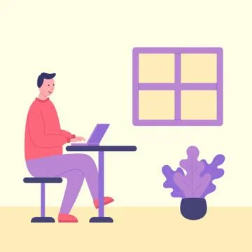 Work From Home, men are working at home during self-isolation イラスト素材