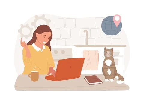 Work home office isolated concept vector illustration. Ilustración de archivo