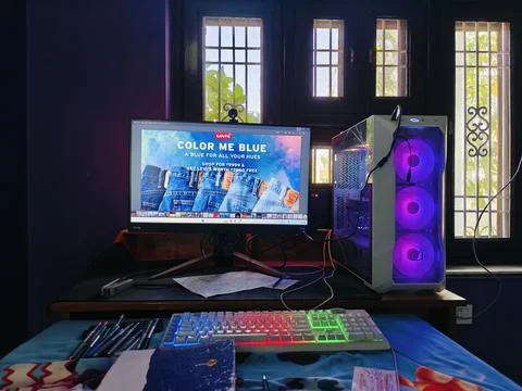 A Work From Home Office Setup. Study Table desktop. PC Gaming PC Stock Photos