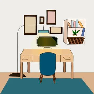 Work from home office. Study at home. Room interior Stock Illustration