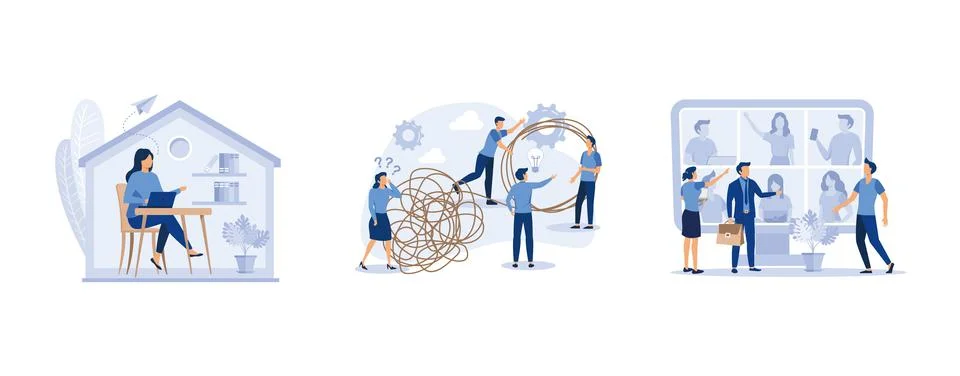 Work from home online, concept of solving business problems, online collabora 스톡 일러스트