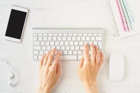 Work from home, online learning. Top view. Distance education. Stock Photos