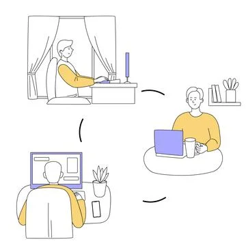 Work from home. People work in team from different locations remotely. Flat Stock Illustration