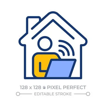 Work from home pixel perfect line color icon Stock Illustration