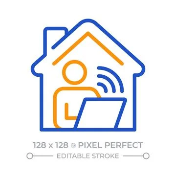 Work from home pixel perfect two color line icon Stock-Illustration