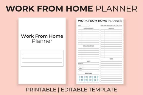 Work From Home Planner Template, Printable Daily and Weekly Schedule, Remot.. Stock Illustration