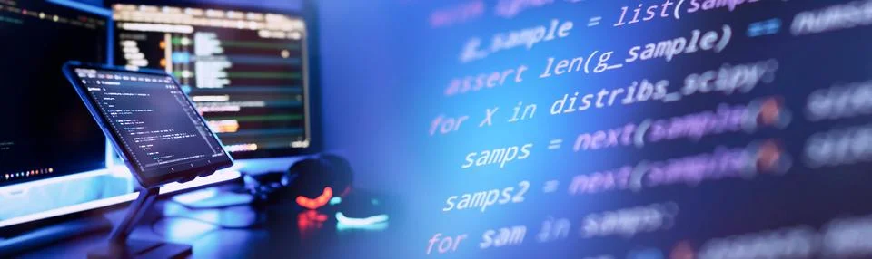 Work from home. Programmer coding code on notebook screen at home. 写真素材