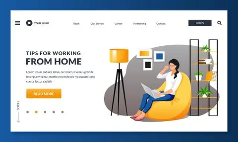 Work at home, remote work, freelance concept. Woman or freelancer sitting on Stock Illustration