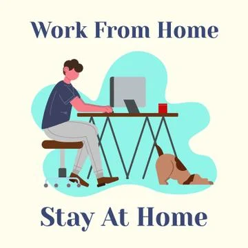 Work From Home - remote work man Stock Illustration