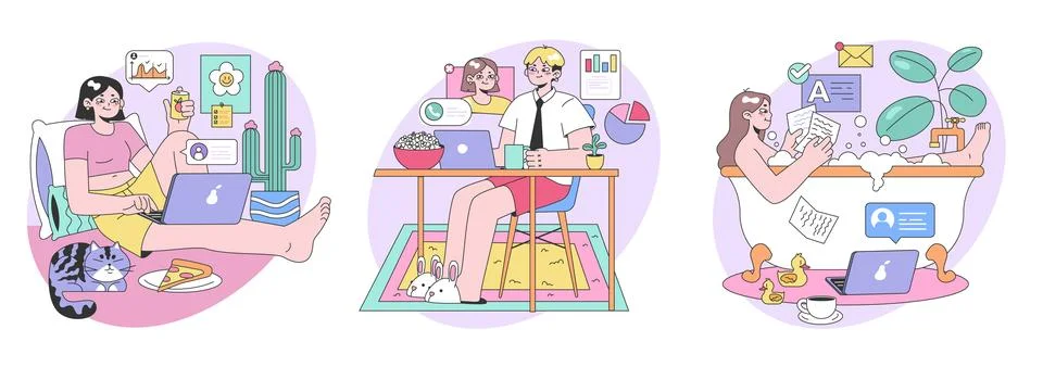 Work from home set. Flat vector illustration Stockillustratie