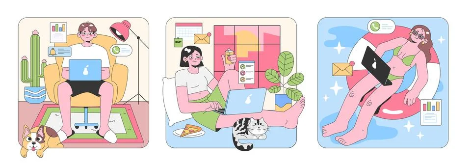 Work from home set. Flat vector illustration. Illustrazione stock