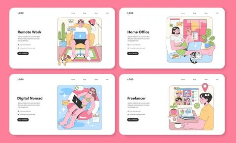 Work from home set. Flat vector illustration. Stock Illustration