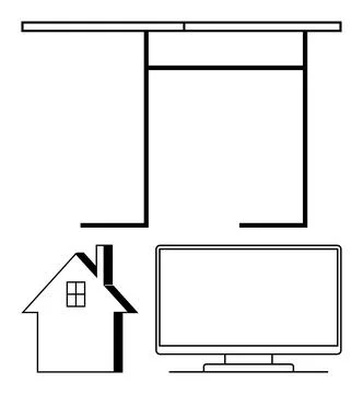 Work from Home Setup with Desk, Computer Monitor, and House Icon Highlighti.. 스톡 일러스트