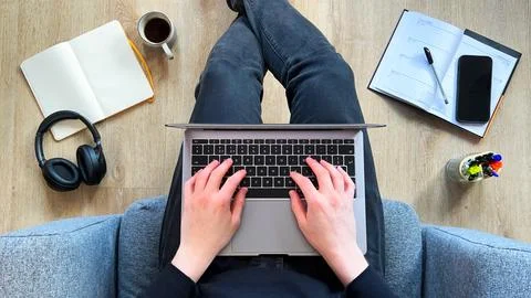 Work From Home Setup With Laptop Stock Photos