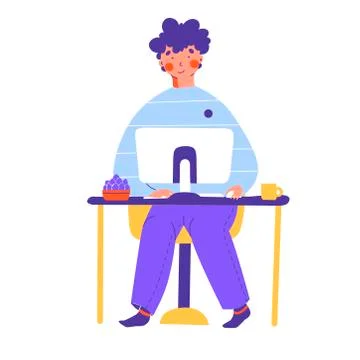 Work from home with smartphone app, flat vector cartoon style. Business concept. Stock Illustration