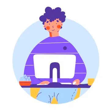 Work from home with smartphone app, flat vector cartoon style. Business concept. Illustrazione stock