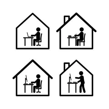 Work at home stick man set Stock Illustration