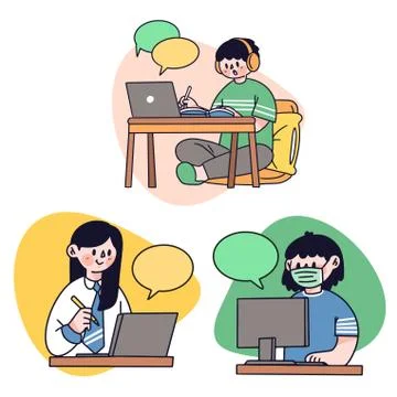 Work From Home Team Project Communication Vector Illustration Character Asset Illustrazione stock