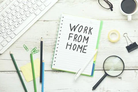 Work from home text  on page Stock Photos