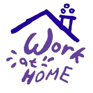 Work at home text on white isolated backdrop for social banner. Stock Illustration